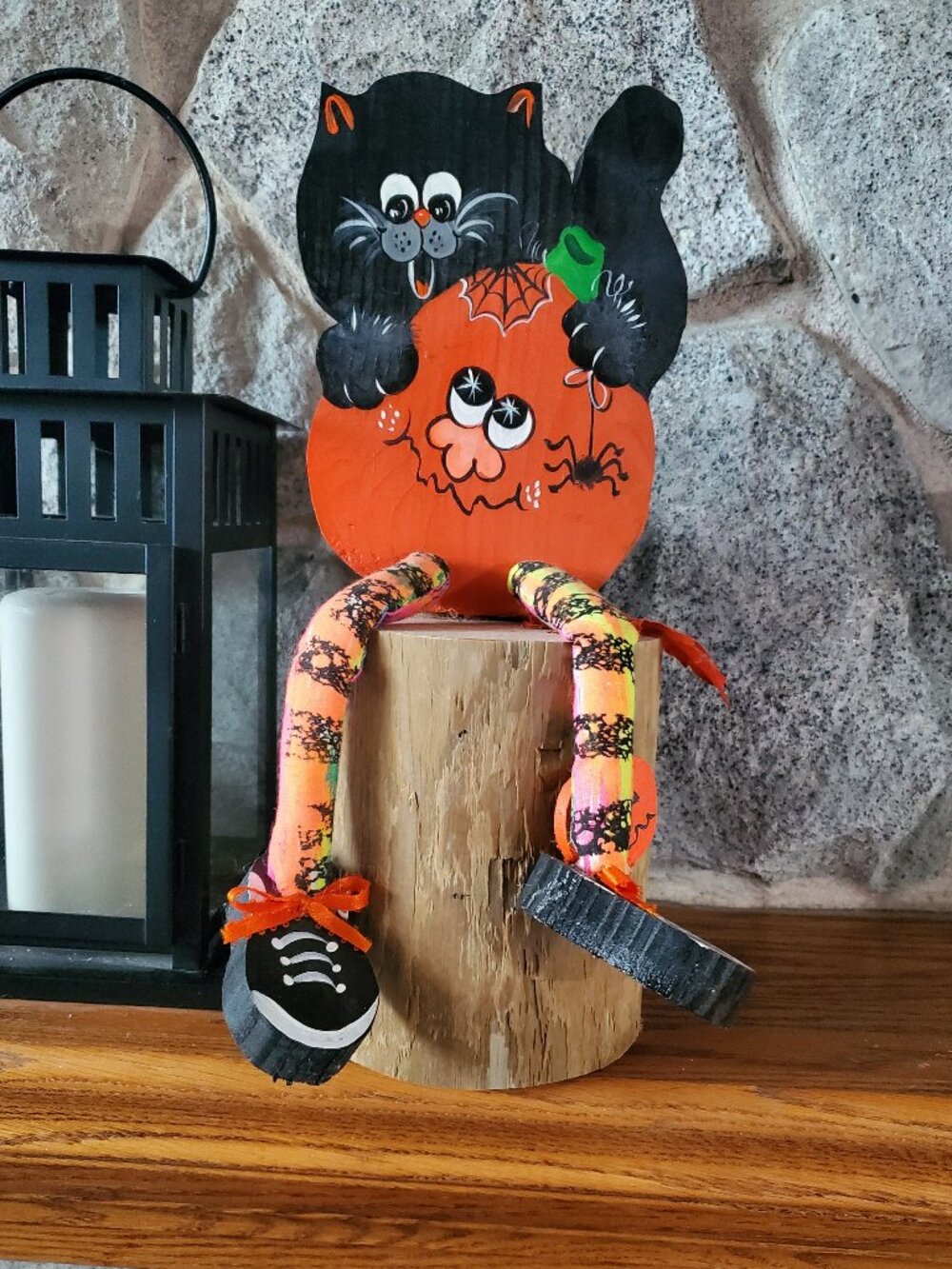 Black Cat & Pumpkin Halloween Statue